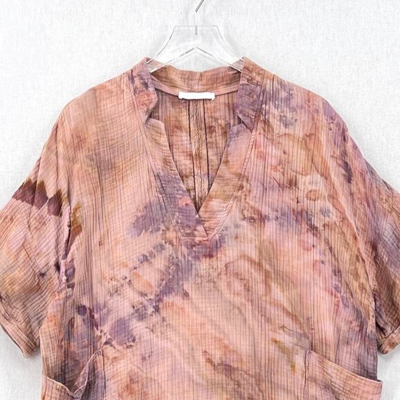 THUNDER TEXTILE Upcycled Tie Dye Gauze Dress Womens Small PInk Purple Cotton - Picture 4 of 12